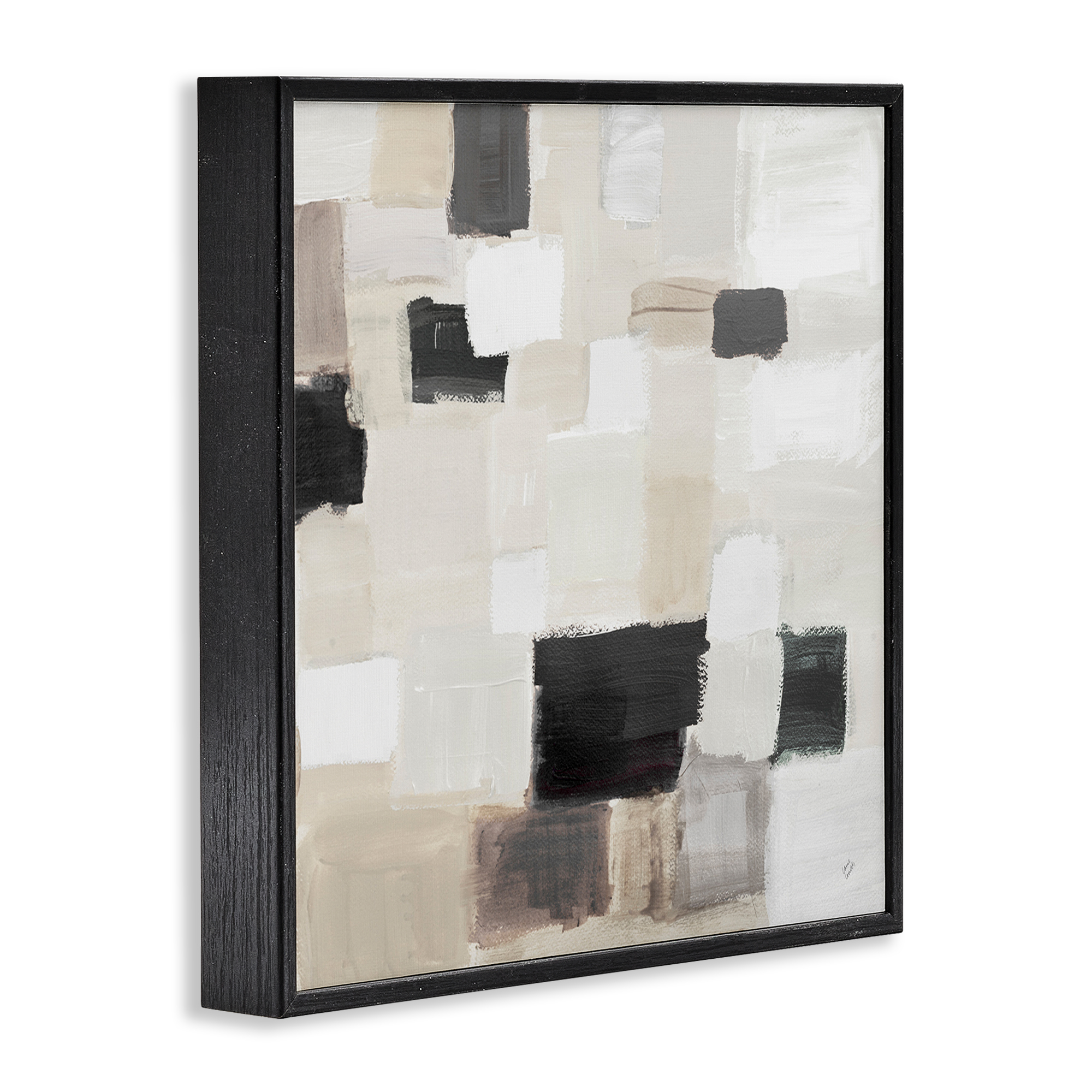 Stupell Industries Natural Square Patchwork Abstract Painting Black Framed Art Print Wall Art, 17 x 17
