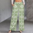 thumbnail image 2 of Sage Green Patterned Textile Women's Casual Wide Leg Pants Comfort Pockets Elastic Waist Loose Fit Pants, 2 of 7