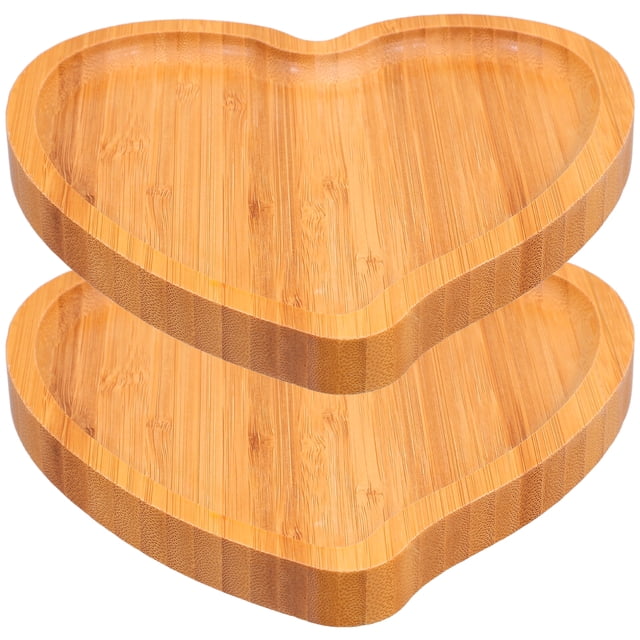 Bandeja de madera de bambú ecológica con forma de corazón, 2 unidades, para servir comida, té, café, pan, fruta, aperitivos, para hotel, restaurante y hogar.