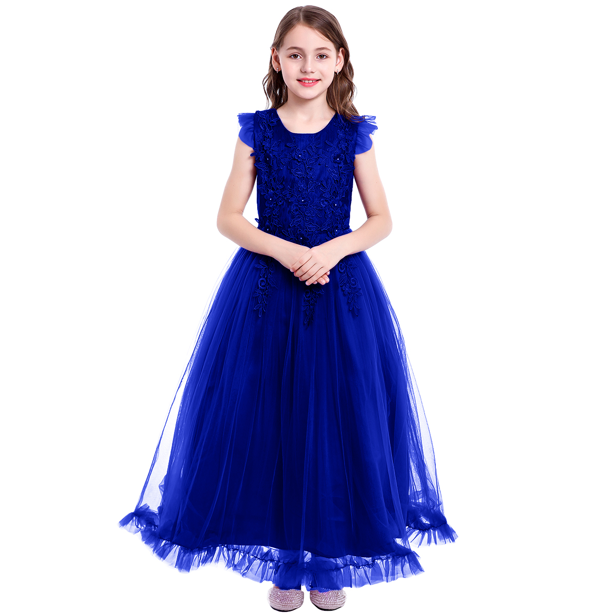 Ibtom Castle Girls Floral Maxi Dress Royal Blue photo 3