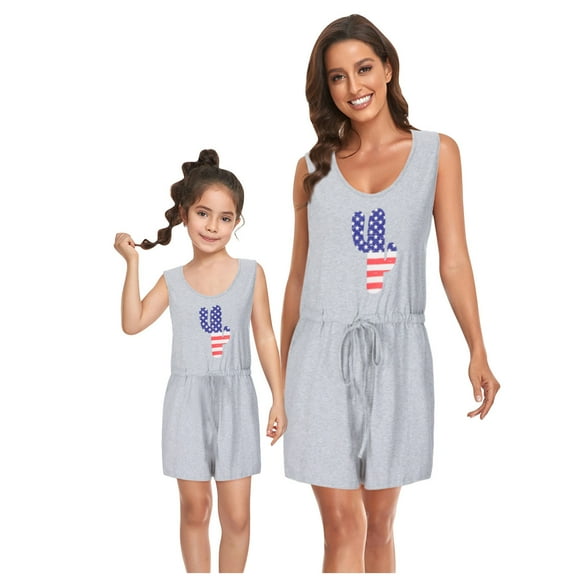 Odeerbi Mommy And Me Jumpsuit Matching Outfits Independence Day Clothes 2025 Casual Mother Daughter Family Sleeveless Jumpsuit
