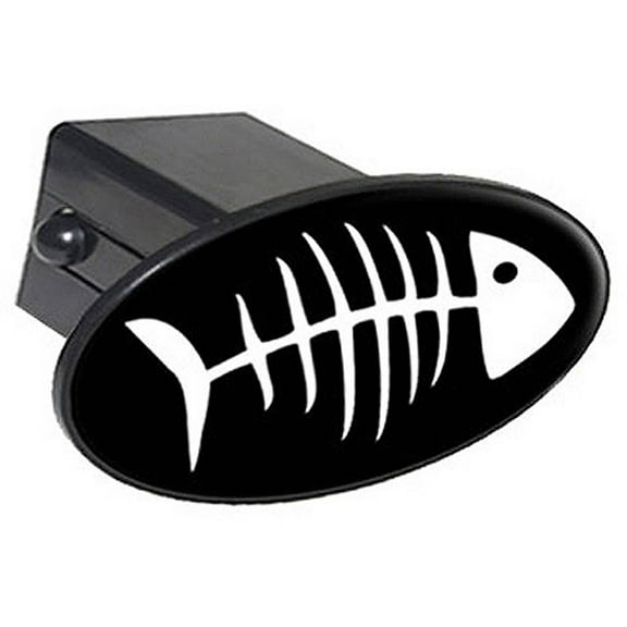 Fish Bones White On Black 2" Oval Tow Trailer Hitch Cover Plug Insert