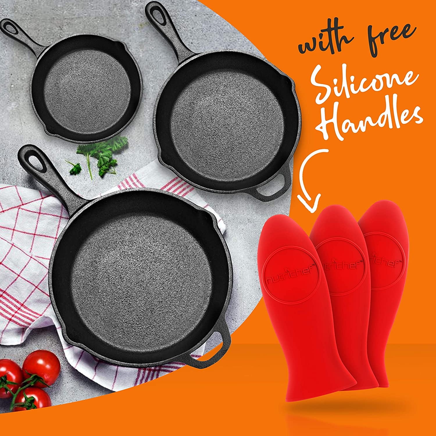 Commercial CHEF Pre-Seasoned 3-Piece Cast Iron Skillet Set CHCI03PK - The  Home Depot