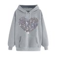 thumbnail image 3 of ZyeKqe Hoodies for Women Fleece Lined Heart Printed Hooded Sweatshirt Solid Color Comfy Loose Fitted Pullover Tops, 3 of 5