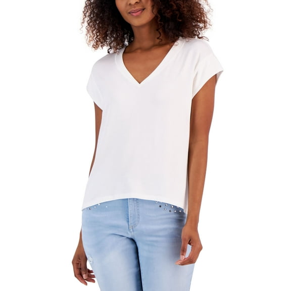 Women's Shine V-Neck Top Washed White M