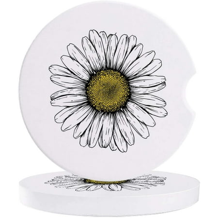 

FMSHPON Hand Drawn Daisy White Set of 6 Car Coaster for Drinks Absorbent Ceramic Stone Coasters Cup Mat with Cork Base for Home Kitchen Room Coffee Table Bar Decor