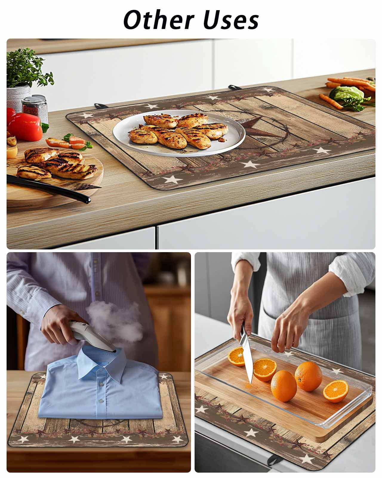 Stove Top Covers for Electric Stove, Rustic Country Glass Stovetop Cover Protector, Western Stars Brown Texture Wooden Print Induction Cooktop Protector Oven Mat for Kitchen Countertop 24"x21"