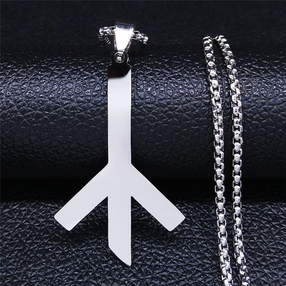 Viking Nordic Death Rune Letters Necklace 14K White Gold Long Algiz Psyche Necklaces Jewelry