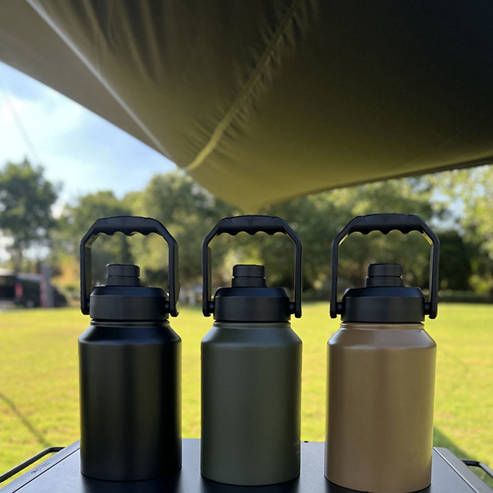 Nieyigj 1 Gallon (3.8L) Stainless Steel Sports Water Bottle Double Wall Vacuum Insulated Large Jug with Handle for Outdoor Camping Workouts Gym Hiking - Khaki