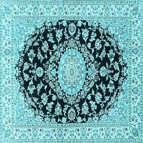 Ahgly Company Indoor Square Medallion Light Blue Traditional Area Rugs, 7' Square