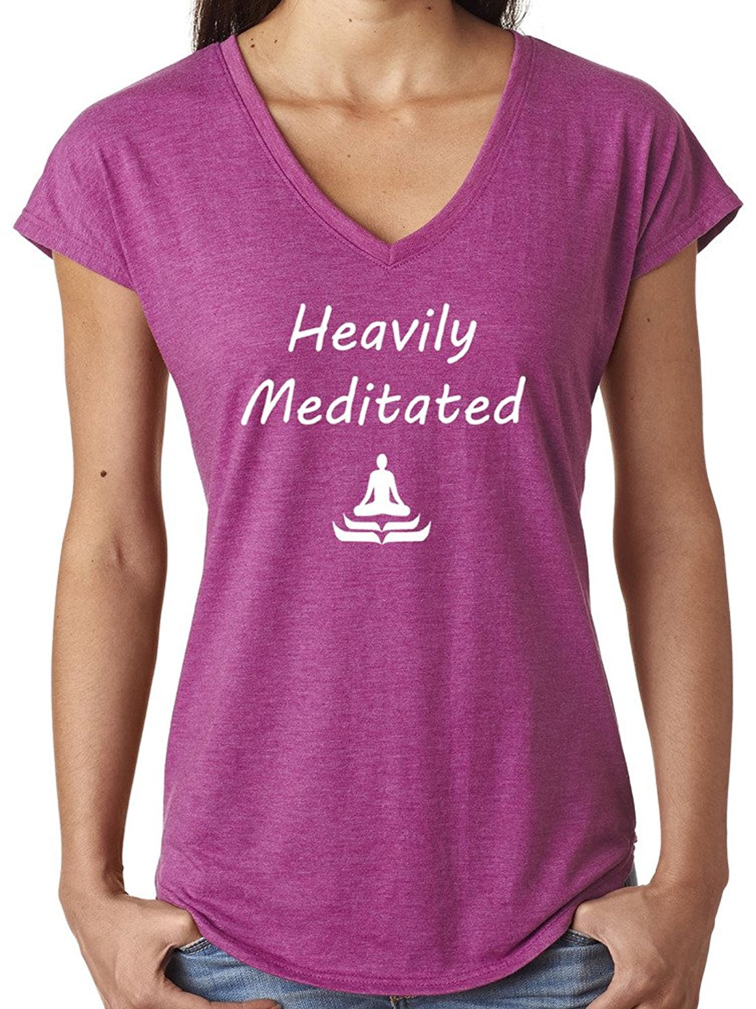 Ladies Heavily Meditated V-neck Yoga Tee Shirt - Raspberry, SM - Walmart.com