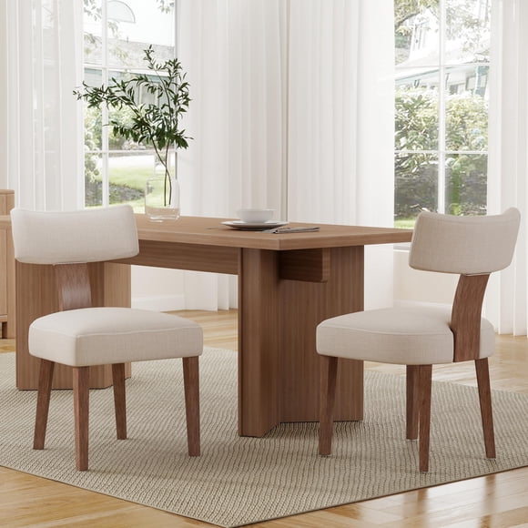 Sillas de Comedor RIVOVA Juego de 2 Tapizadas en Lino Beige 52x58x86 cm