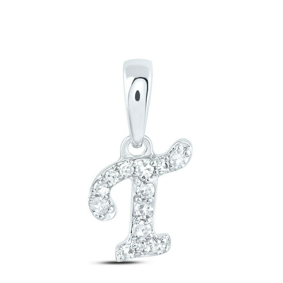 10k White Gold 1/20 CTW Natural Diamond Gift Initial "T" Pendant 0.26 Grams