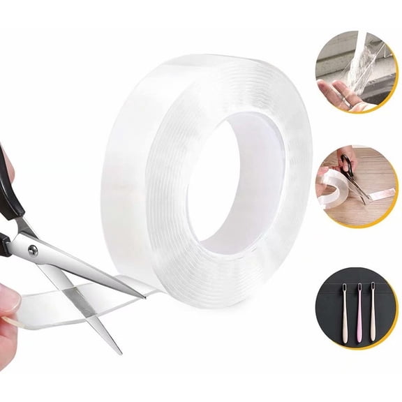 Double Side Tape Heavy Duty, Removable Washable Gel Grip Tape, Reusable Clear Adhesive Tape, Mounting Tape, Home Decor, Paste Photos and Posters, Fix Carpet Mats(1M/3.28FT)