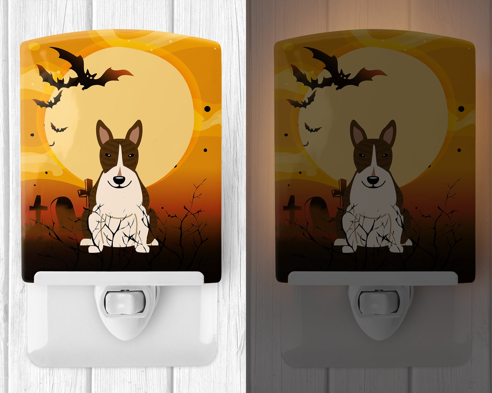 Caroline's Treasures BB4402CNL Halloween Bull Terrier Dark Brindle Ceramic Night Light, 6x4x3", multicolor