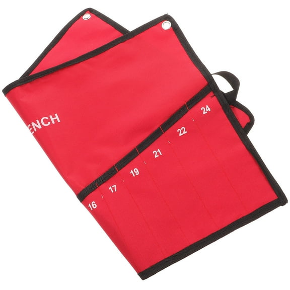 QIFULL Red Canvas Tool Roll Bag Heavy Duty Electrician Storage Holder with 14 Pockets