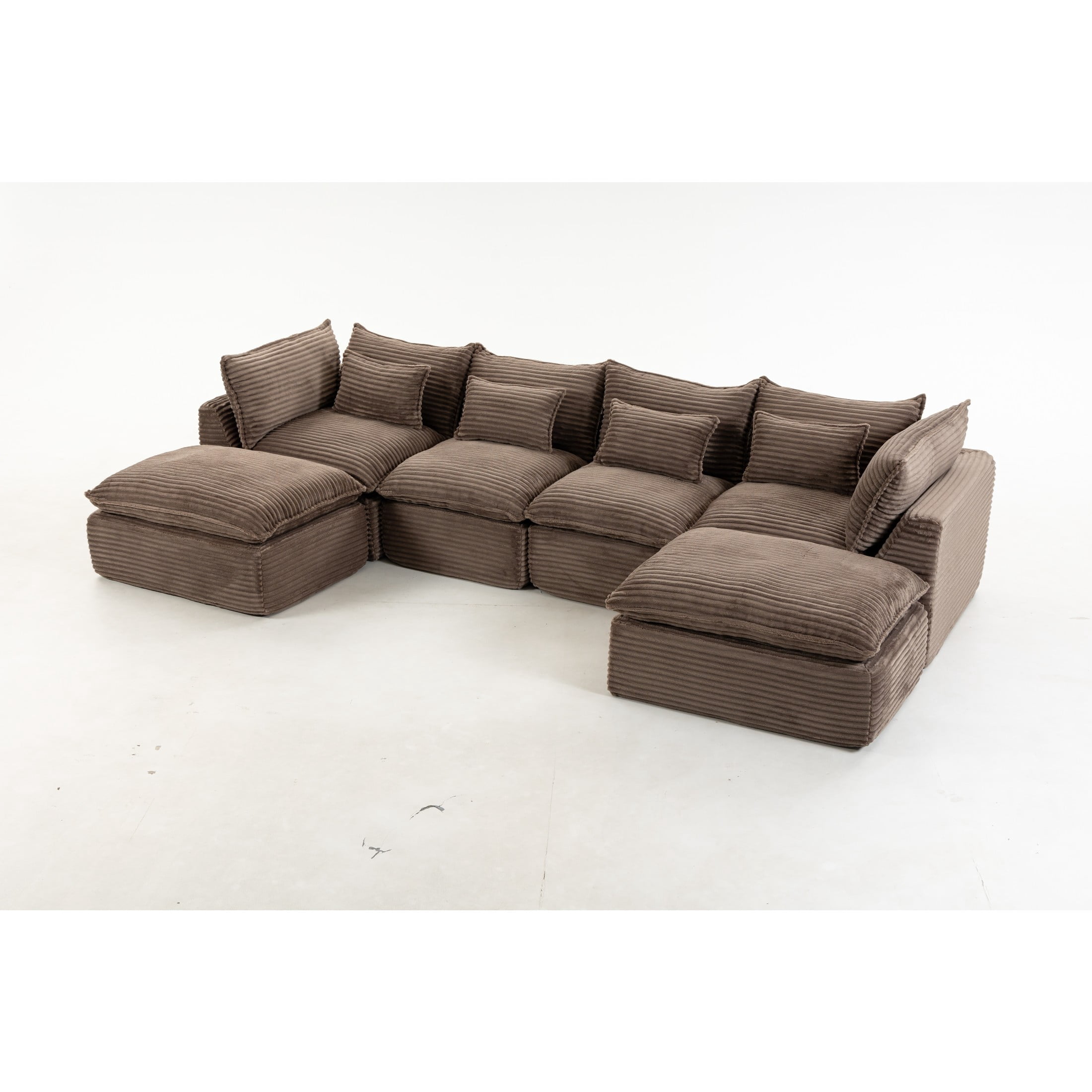 GDF Studio Lunas 129.8" Oversized Modular Corduroy Cloud Sectional Sofa, 4-Seat Comfy Couches with 2 Ottomans, Khaki