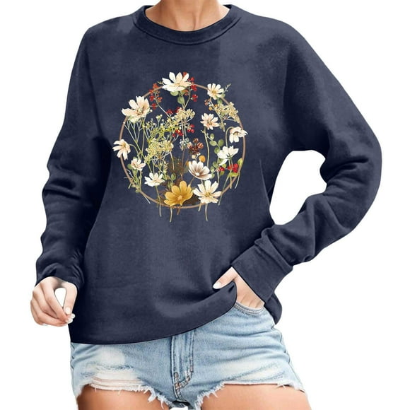 HUITKMM Winter Sweaters for Women 2025 Women's Fashionable Printed Crew Neck Hoodie XXL