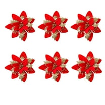 KCEHTA Valentines Day Decorations, 6 Pcs Christmas Poinsettia Flowers, Christmas Tree Flowers with Clips, Artificial Poinsettia Flowers for Christmas Trees, Wreaths, Garlands