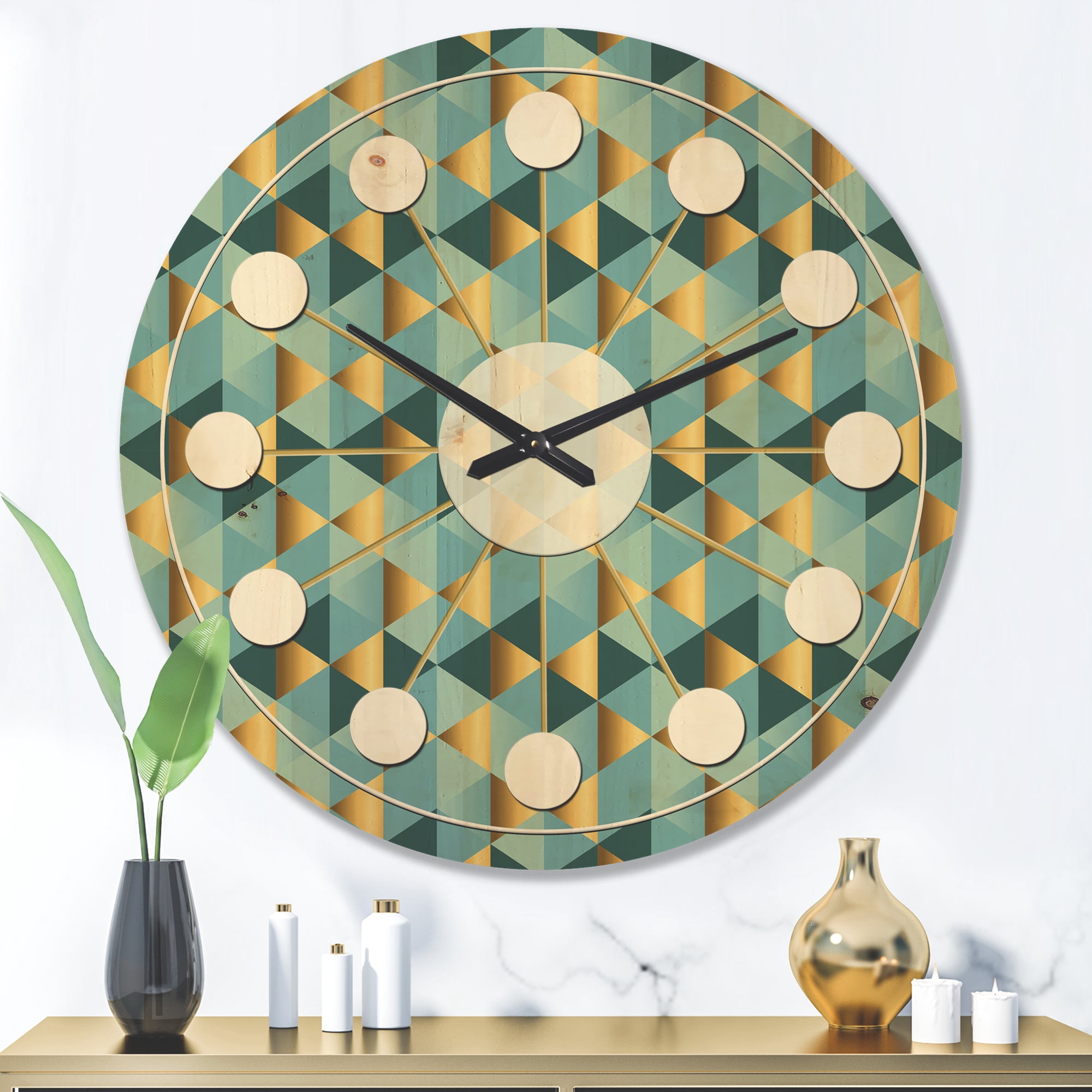 Designart 'Blue and Gold Dynamics V' Mid-Century Modern Wood Wall Clock