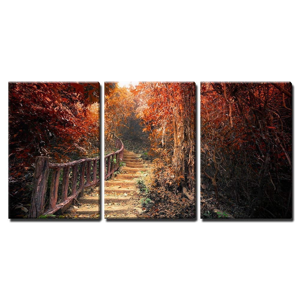 Wall26 3 Piece Canvas Wall Art Fantasy Forest In Autumn Surreal Colors Road Path Way Through Dense Trees Modern Home Decor Stretched And Framed Ready To Hang 24 X36 X3 Panels