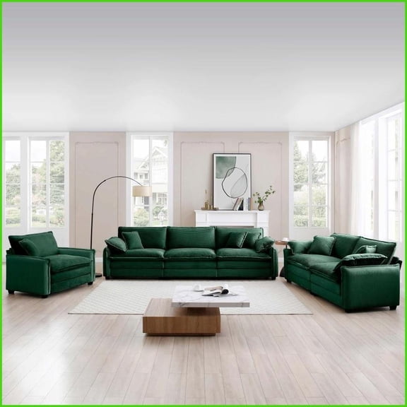 3-Piece Retro Modern Oversized Sectional Sofa Set - Plush Corduroy Fabric, Single/2-Seater/3-Seater for Living Room Comfort