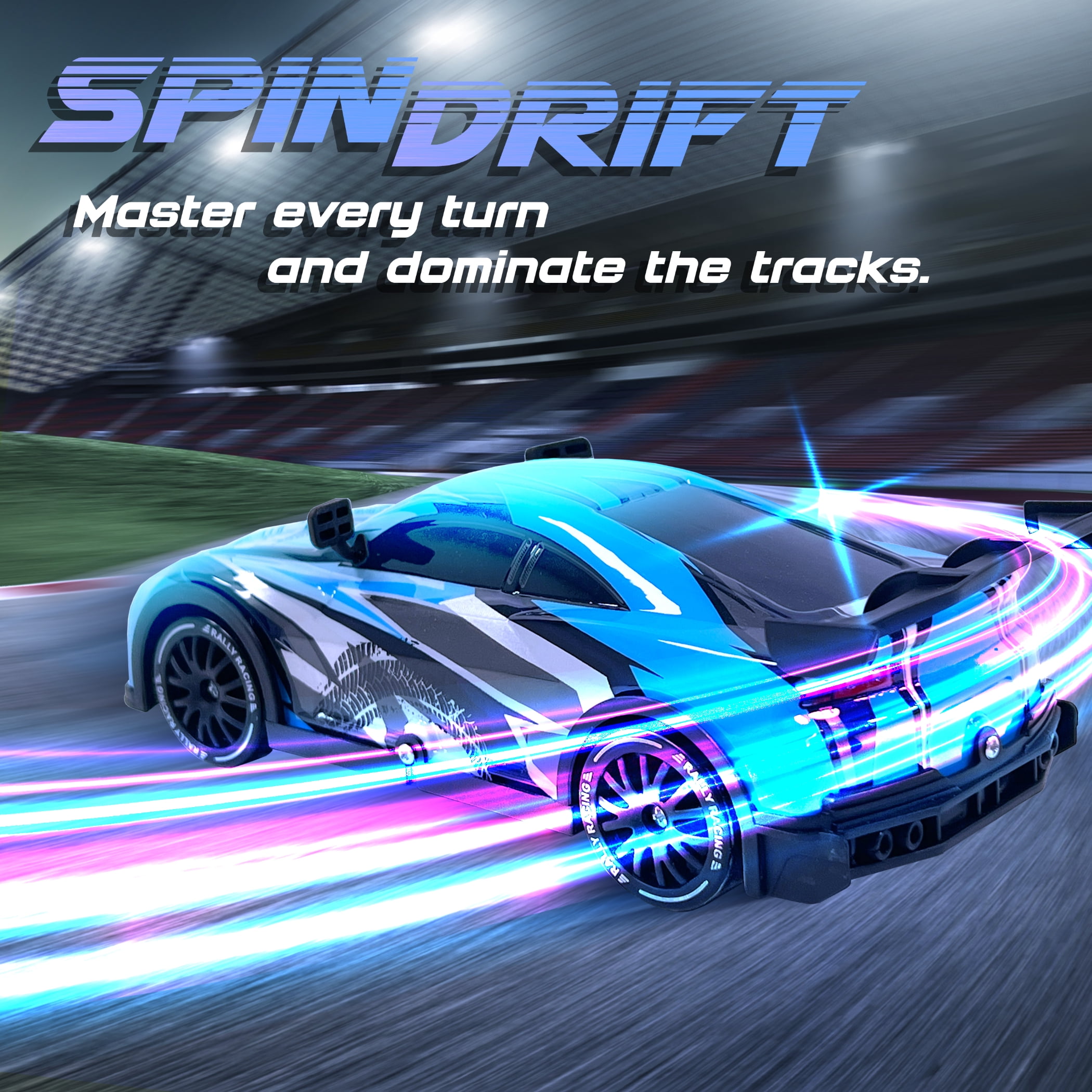 Force1 High-Speed Drift RC Car 2.4GHz Remote Control LED Lights 1:16 Scale Rechargeable Toy (Blue)