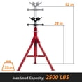 thumbnail image 3 of Support de Vérin à Tête en V Robuste avec 2 Billes, Réglable, Pliant, Hauteur Réglable 28 à 52 Pouces, Capacité de Tuyau 1/8 Pouces-12 Pouces de Large, Capacité de Charge 2500 Lb, Pattes Pliantes pour Soudage, Filetage, Découpe de Trous, 3 of 9