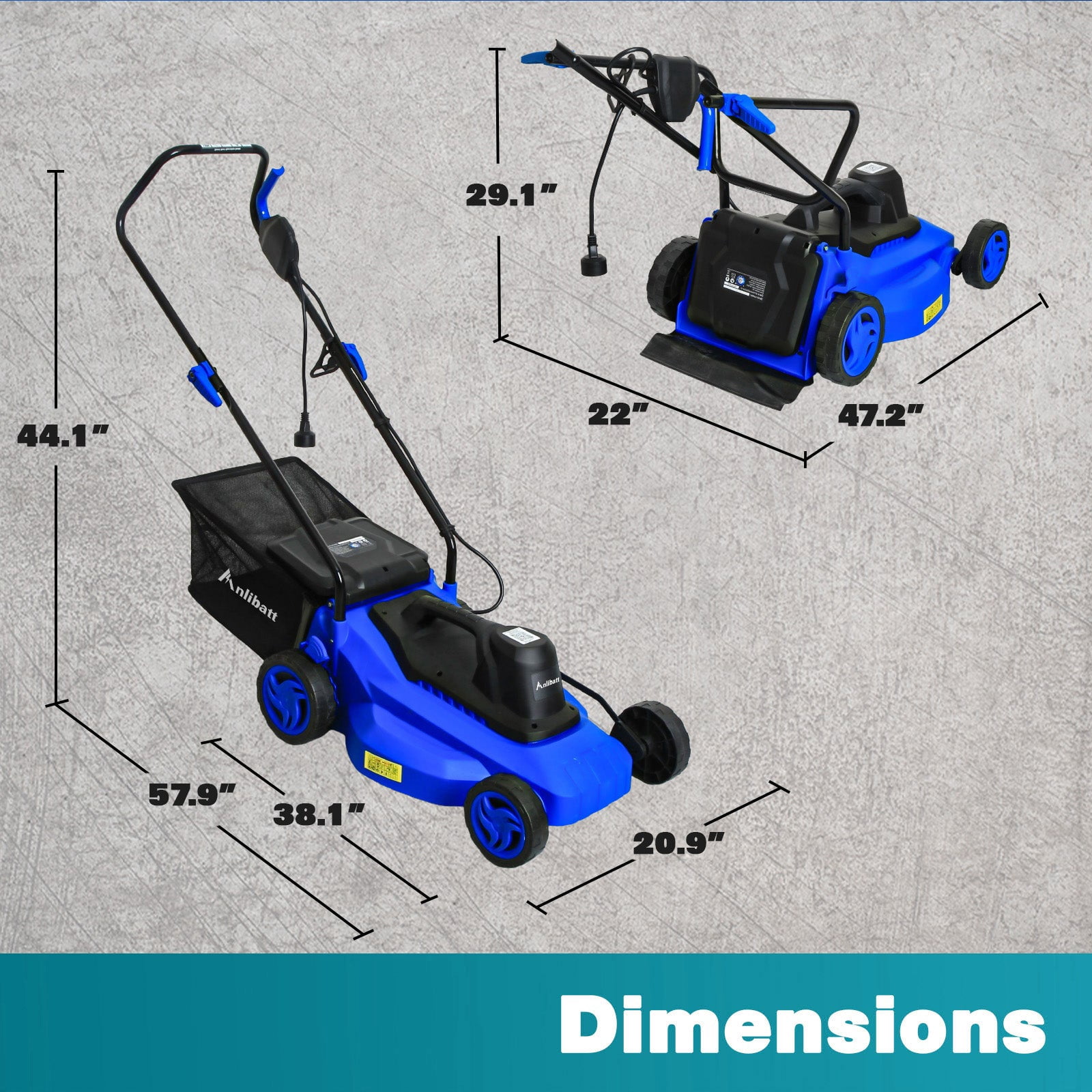 ANLIBATT 15 Inch Corded Electric Push Lawn Mower With 9.2 Gallon Collection Bag, 5-Position Height Adjustment, Lightweight for Yard & Garden
