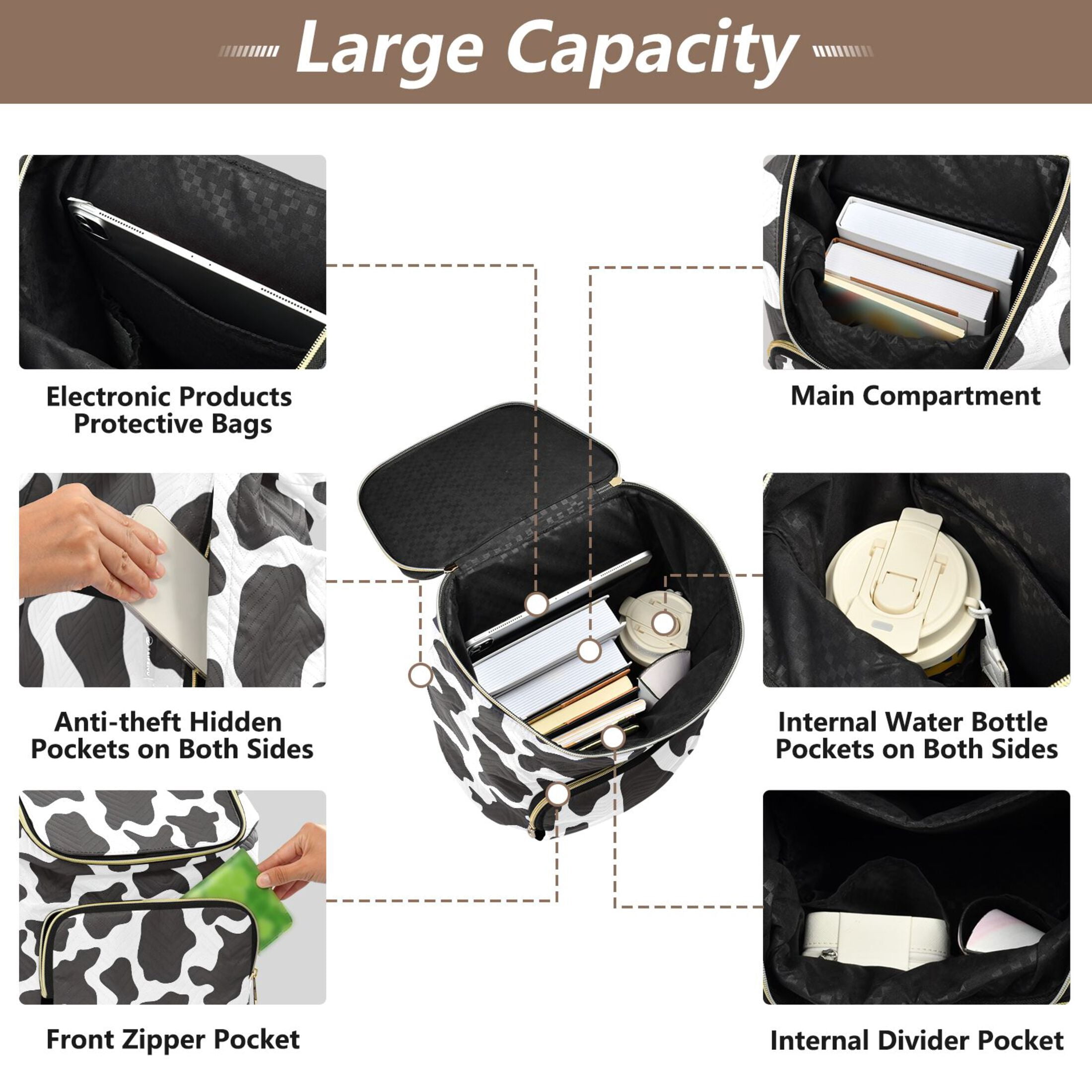 ALAZA Cow Print Travel Backpack Laptop Bag Large Capacity Daypack