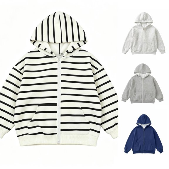 WERYOUNG Boys Zip Up Hoodies Casual Long Sleeve Hooded Sweatshirt Soft Warm Outerwear Hoodies For Daily Wear Play Stylish Tops 18-24 Months