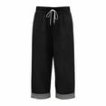 thumbnail image 6 of Summer Linen Pants for Women Loose Wide Leg Trousers Side Button Elastic Waist Straight Pants Crop Pants, 6 of 7