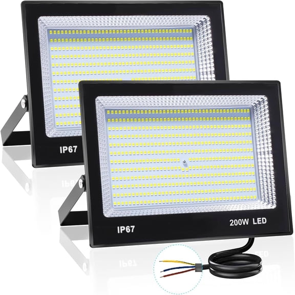 INDMIRD 2 Pack LED Flood Lights, 200W Security Light Outdoor Indoor, 20000 Lumens 6500K Super Bright Exterior Lighting Fixture, IP66 Waterproof for Patio, Garden, Back Yard, Lawn, Barn, Playground