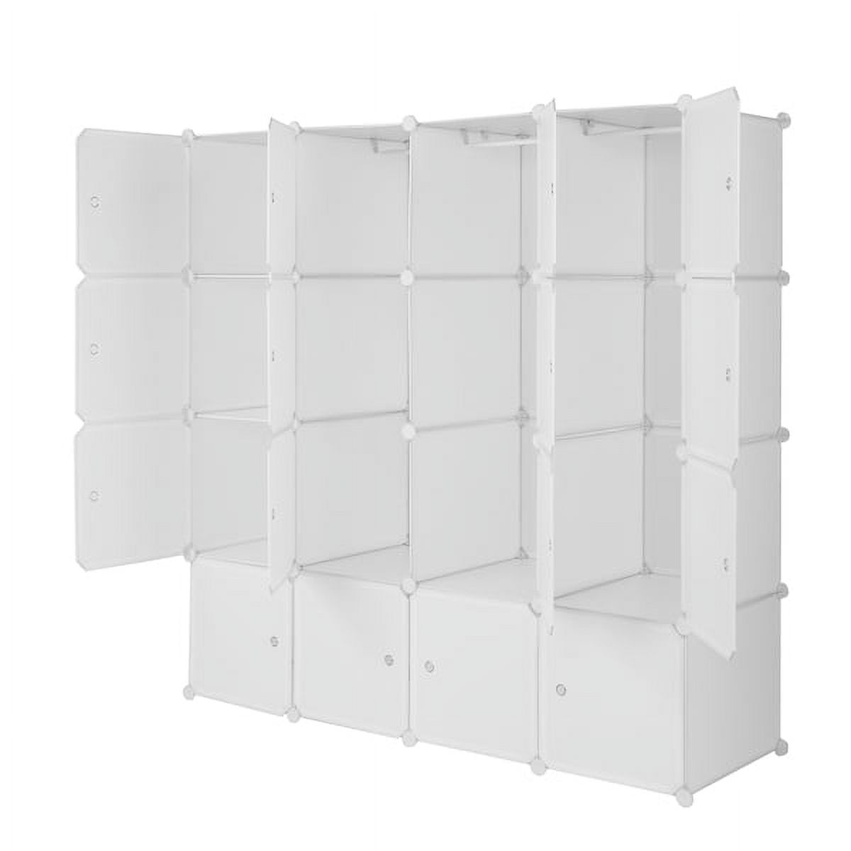 Portable Closet Clothes Wardrobe Plastic Bedroom Armoire 14x20 Depth Cube Storage Organizer with Hanging Rod and Doors15 Cubes, White (Door Accessori