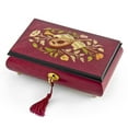 thumbnail image 1 of Gorgeous Red Wine Instrument and Floral Wood Inlay Musical Jewelry Box HUGE SALE - I'd Like to Teach the World to Sing, 1 of 2
