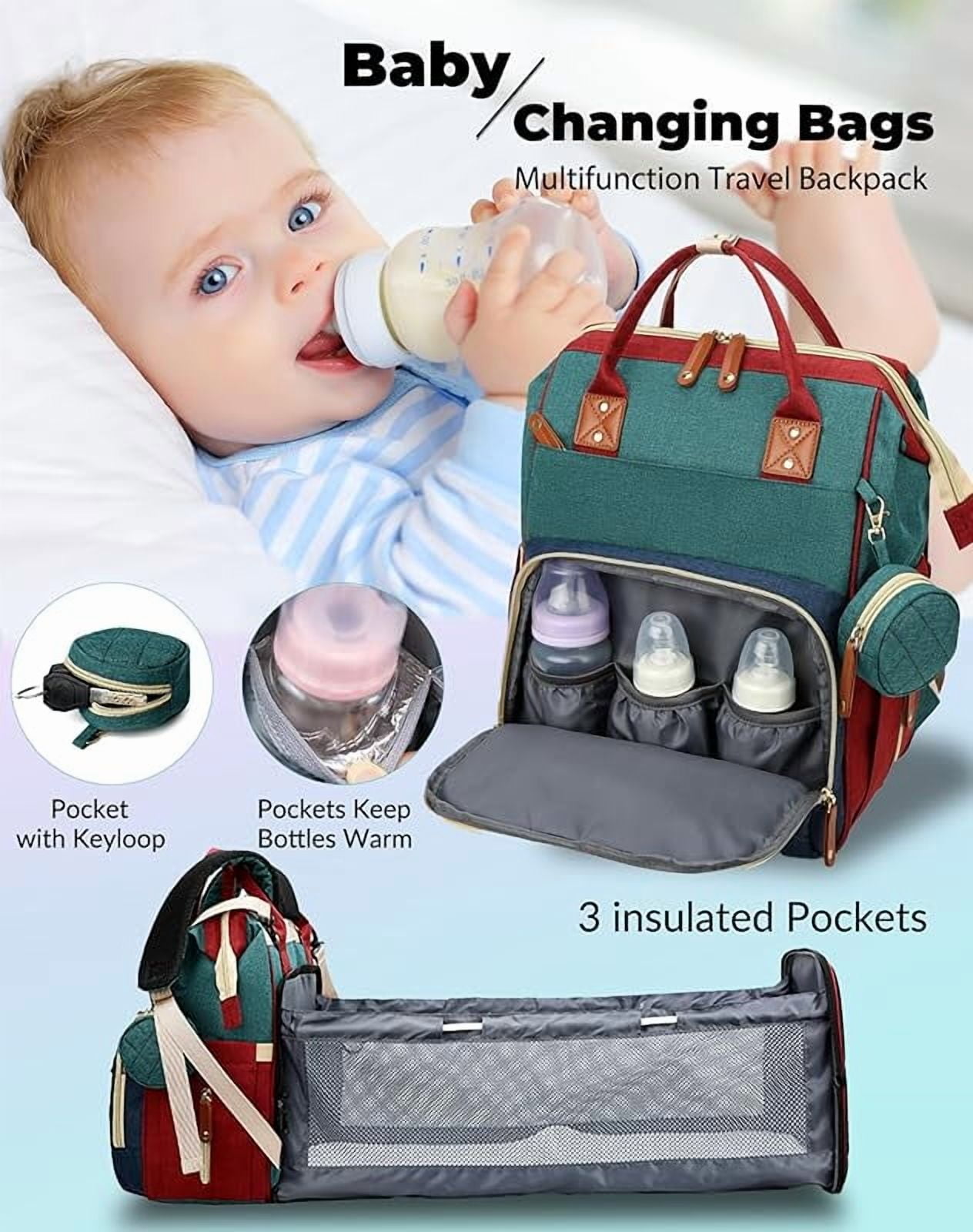 Diaper Bag with Changing Station, Waterproof 3 in 1 Baby Diaper Backpack with Foldable Changing Pad, Large Travel Back Pack for Baby Girl Boy, Baby essentials