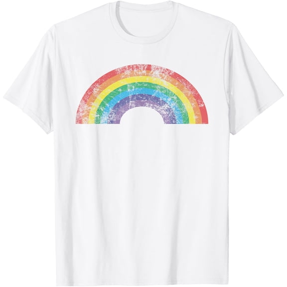 Rainbow Vintage Retro 80's Style Gift Men Women Gift T-ShirtMen and women, White T-shirt, size: Extra large