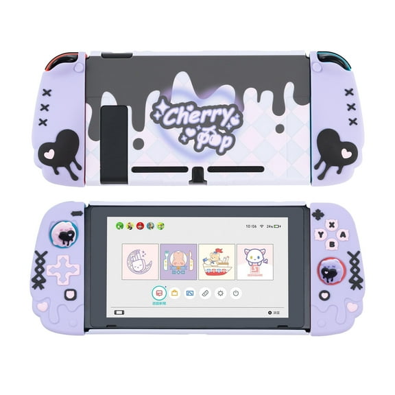 GeekShare Protective Case for Nintendo Switch Shell Silicone JoyCon Cover 2 Thumb Grips Cherry Pop