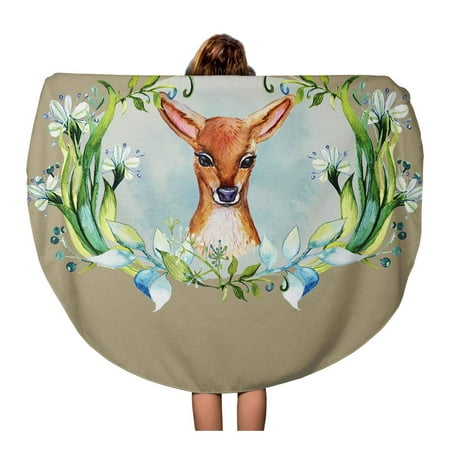 SIDONKU 60 inch Round Beach Towel Blanket Blue Baby Deer and Floral Cute Best for Manufacturing Travel Circle Circular Towels Mat Tapestry Beach (Best Baby Bath Towels 2019)