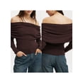 thumbnail image 2 of SUNSIOM Women's Off Shoulder Sweaters Classic Long Sleeve Solid Color Knit Pullover Slim Fit Tops, 2 of 6