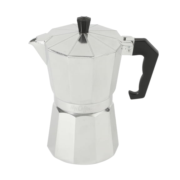 Mr. Coffee Brixia 6-Cup Stovetop Espresso Maker – Classic Italian Moka Pot, Aluminum Silver Espresso Coffee Maker with Handle for Strong, Rich Brew