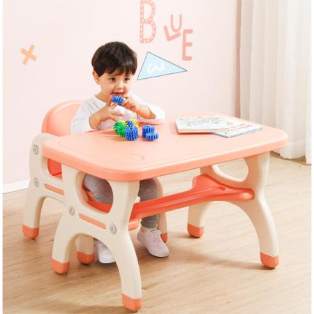 HLONK Premium Kids pink color Learning Desk and Chair Set Ideal for Preschoolers  Home Use  and Kindergarten (One desk and Two Chairs)