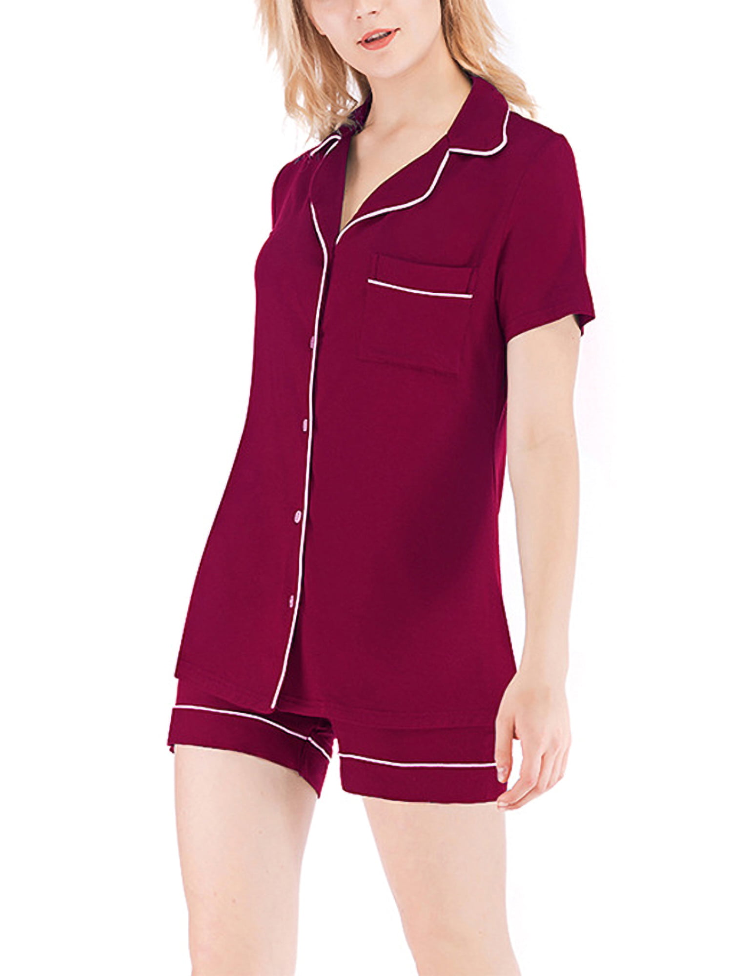 Details about   Womens Pajamas SET Tops+Shorts Short Sleeve Nightwear Lingerie V-Neck Sleepwear