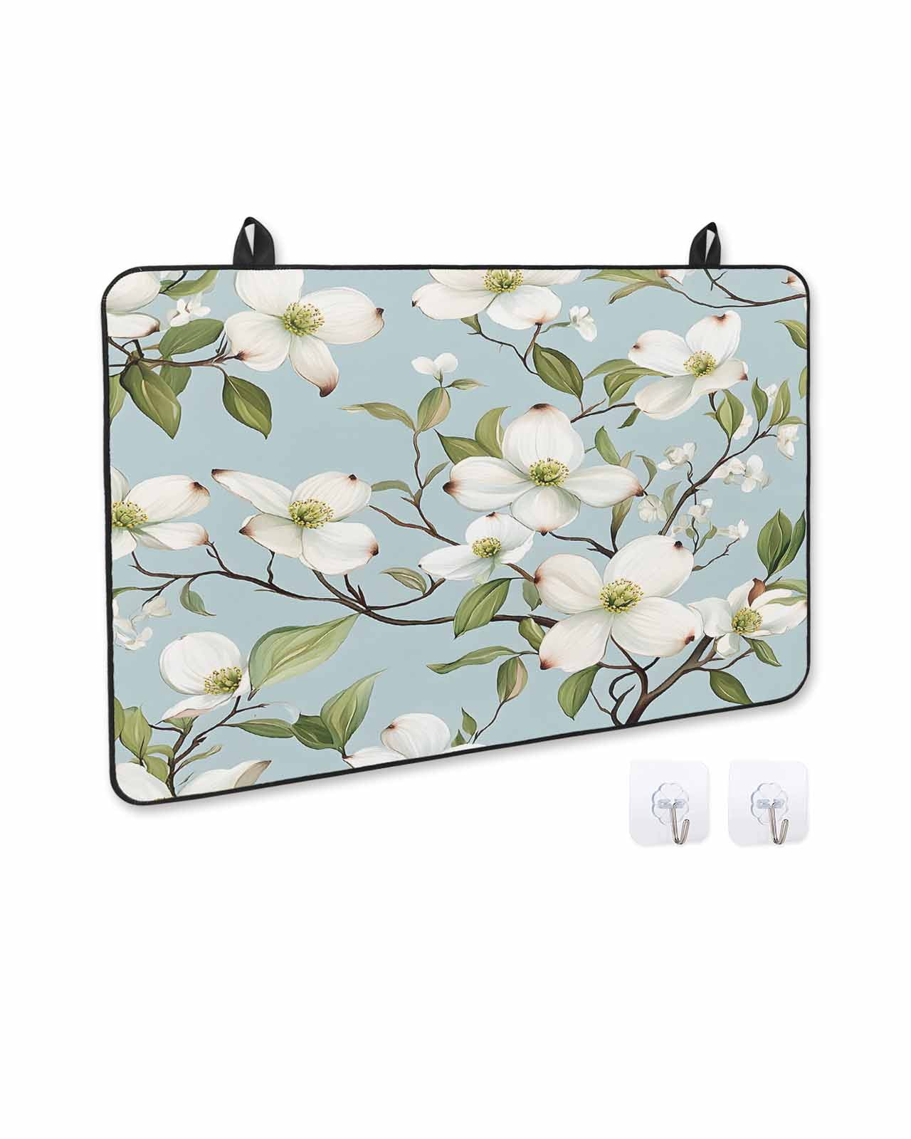 nqOlkjepod Large Induction Cooktop Protector Mat 24"x21", Vintage Flower Stove Top Covers for Electric Stove, Spring Blooms Botanicals Green Leaf Stove Burner Cover Mats, Glass Top Stove Cover