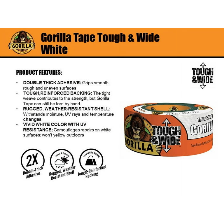 Gorilla Tough and Wide White Duct Tape 2.88-in x 25 Yard(s) in the Duct  Tape department at