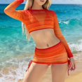 thumbnail image 4 of 4 Piece Swimsuits Set for Women Mesh Cover Up Long Sleeve Bikini Beach Set Orange S, 4 of 6