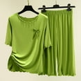thumbnail image 2 of Ashirexll Pajamas for Women Set, Two Piece Sets for Women, Summer Casual Ribbed Flounce Short Sleeve Top and Pant Pajama Set, 2 of 4
