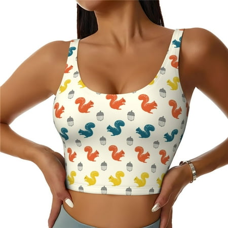 Jgfou Colorful Squirrel Print Womens Sports Bra - Padded Workout Sports Bras Crop Tank Top