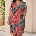 thumbnail image 3 of Red Floral Seamless Pattern Design Women's Loose Short Sleeve Dress Casual Summer Plus Size Long Dresses with Pockets, 3 of 5