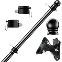 Flag Pole Kit, Tangle Free Spinning Stainless Steel Rustproof Flagpole for 3x5 Sports Fan Outdoor Flags for Outside House (Black, 5FT, with Bracket)